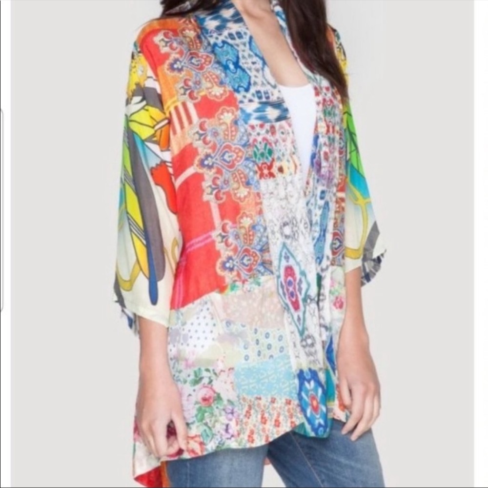 Johnny Was Patchwork Print Multicolor Silk Kimono… - image 1
